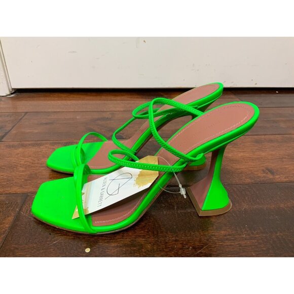 Amina Muaddi Naima Green Strappy Leather Heel Sandals $900, Size 37.5 | 7.5 - Picture 4 of 7